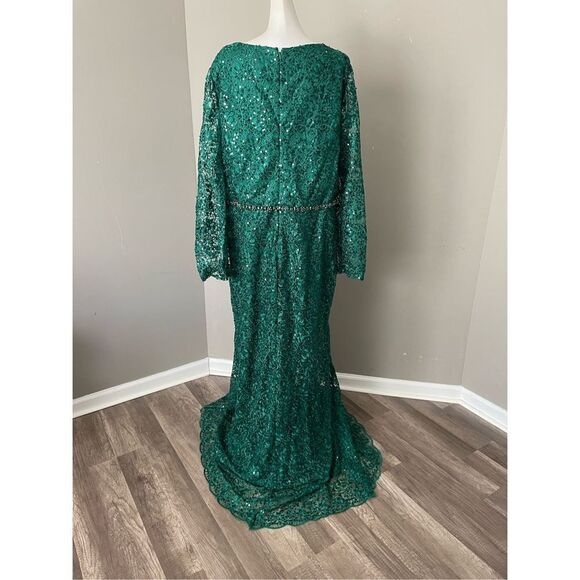 MAC DUGGAL EMBELLISHED WRAP OVER LONG SLEEVE GOWN - Picture 8 of 10